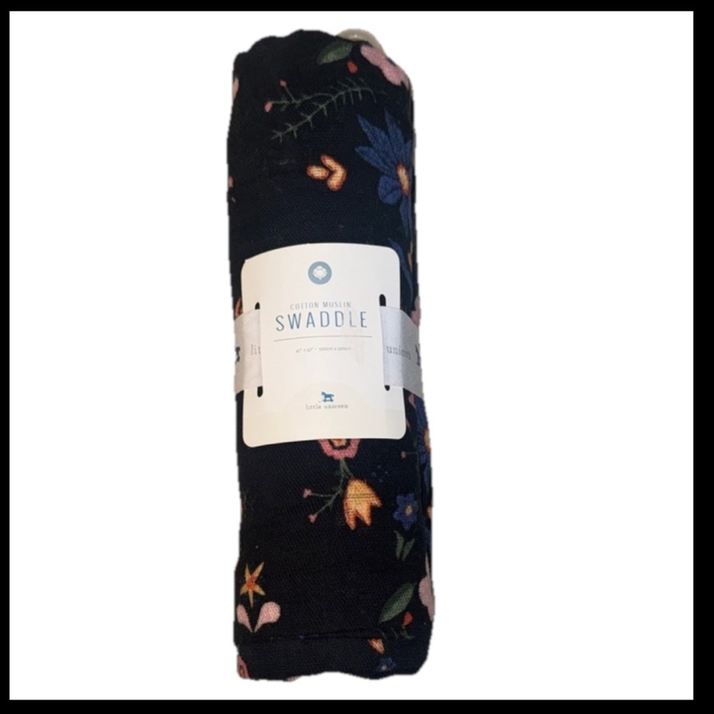 Little Unicorn black Floral custom Muslin Swaddle Blanket